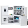 【ChristmasGift】VEVOR Kid-Safe Nontoxic Corner Wooden Play Kitchen Toy Set - White Multi Activity Playset with Lights, Sounds, Ice Maker, Oven, Sink, Clock, Microwave, Refrigerator, Cutting Board, Frying Pan, Fork, Water Cup & Accessories for Toddlers