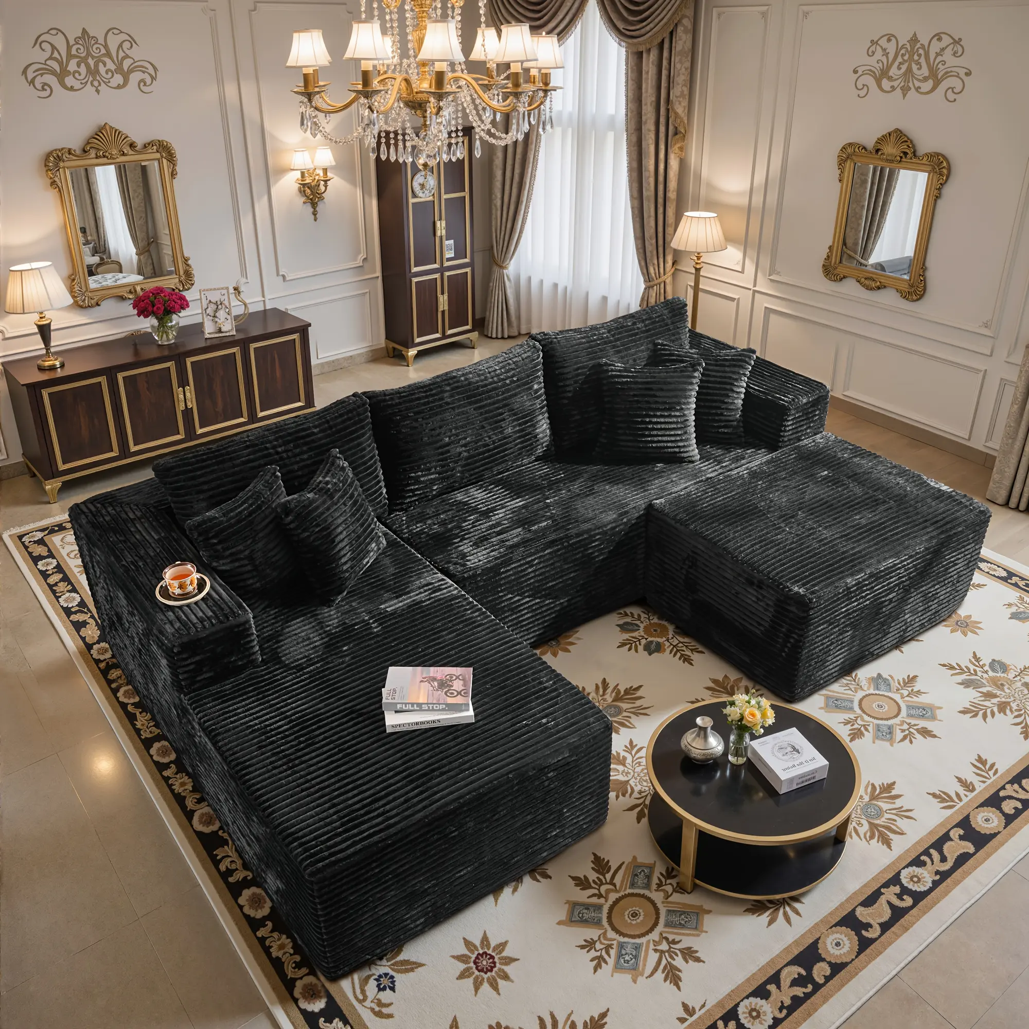 108" Modular Cloud U-Shaped Sectional Couch - High-Density Foam Oversized Tool-Free Convertible Sofa Bed, Plush Fabric Deep Seats Wide Armrests Boneless Multi-Seat Indoor Living Room Furniture