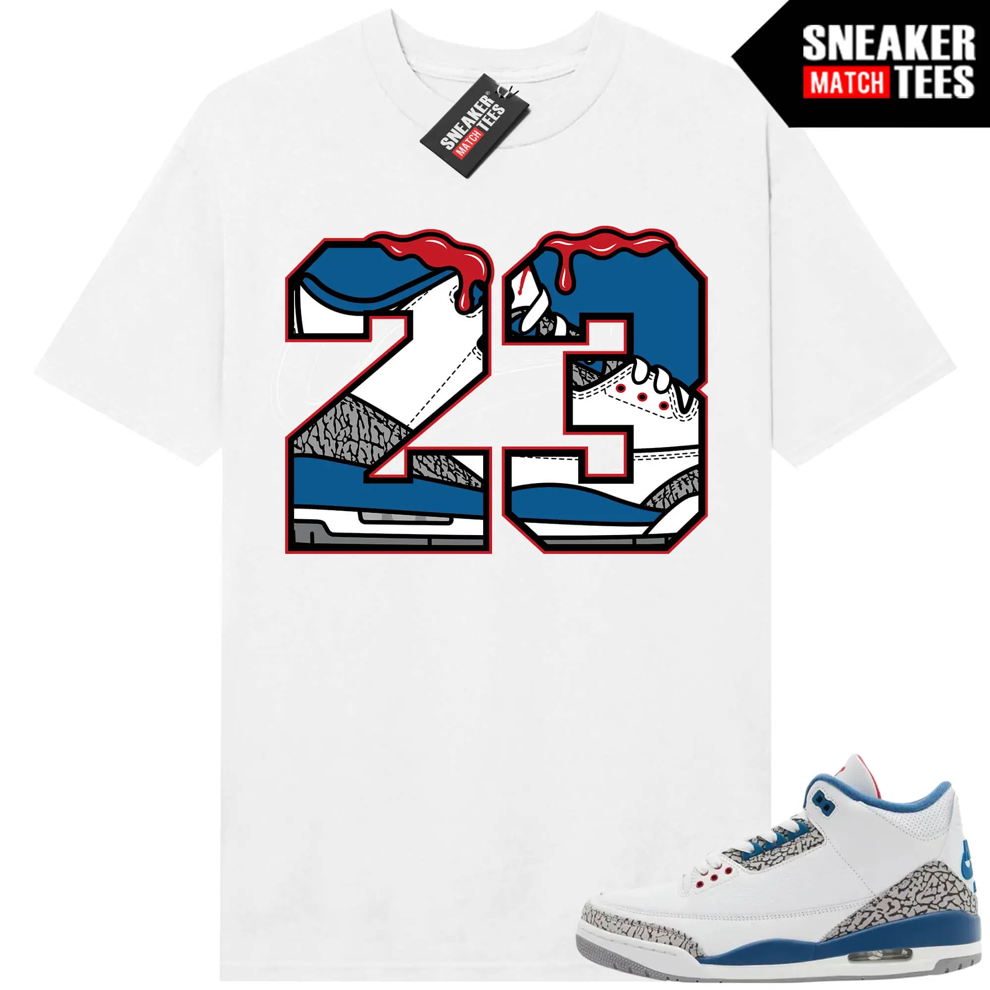 True Blue 3 AJ3 Sneaker Match Tees White 23 Drip Graphic Tee, 90s Hip Hop Tee, Gift For Women and Man Unisex T-Shirt, Cozy Gift Graphic Shirt Menswear Unisex