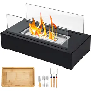 Portable Desktop Fire Pit Set, Mini Fireplace Core with 10 Accessories, Realistic Flame Effect, Indoor Outdoor Use, Easy Setup