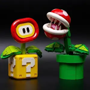 2-Pack Fun Style Carnivorous Plant Flame Flower Building Block Model Kit, Classic Game Elements, Cute Decorative Figurine, Holiday Gift, Building Block Sets