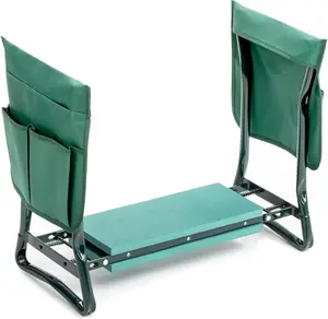 Garden Kneeler and Seat, Foldable Kneeling Bench with Sturdy Soft EVA Foam Pad, for Camping, Gardening, Fishing, 2 Tool Pouches Included, Green