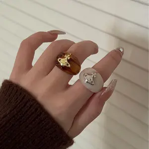 French Saturn Element Tortoiseshell Vintage Niche Design Artistic Retro Elegant Lazy Planet Shape Ring