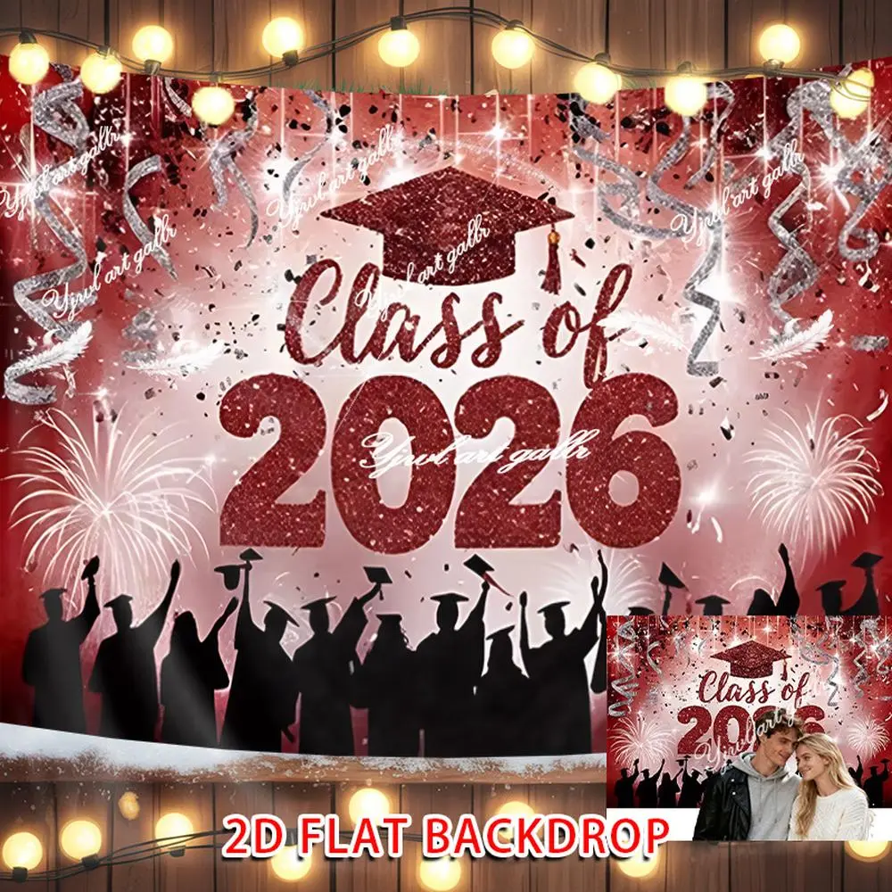 1PC 2026 Graduation 2D Flat Door Banner - Reusable Polyester Party Decoration Supplies, Wall Hanging Backdrop, Photo Booth Commemoration Prop with Birthday Firework Print Class Theme Decor,summerwins