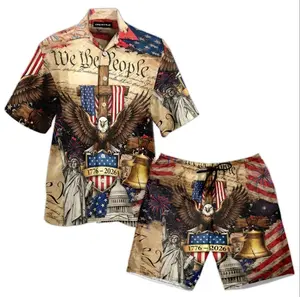 Set Hawaiian Shirt + Short 250th Freedom 1776 - 2026 Eagle Patriotric Hawaii Shirt Statue Of Liberty Flag, Liberty Bell, Anniversary Hawaiian Shirt