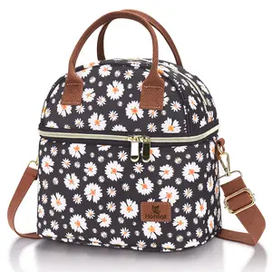 VS VOGSHOW Women's Insulated Lunch Bag, Double Compartment Lunch Tote Bag with Shoulder Strap, Reusable Adult Work Lunch Box, Bee