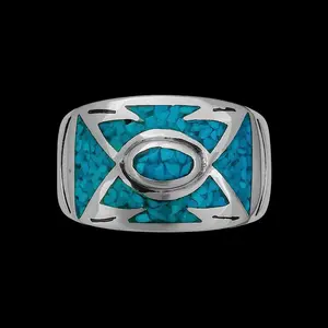 Size 7 -Sterling Silver Turquoise Southwestern Arrow Band, Handmade Oval Center Ring, Geometric Gemstone Jewelry