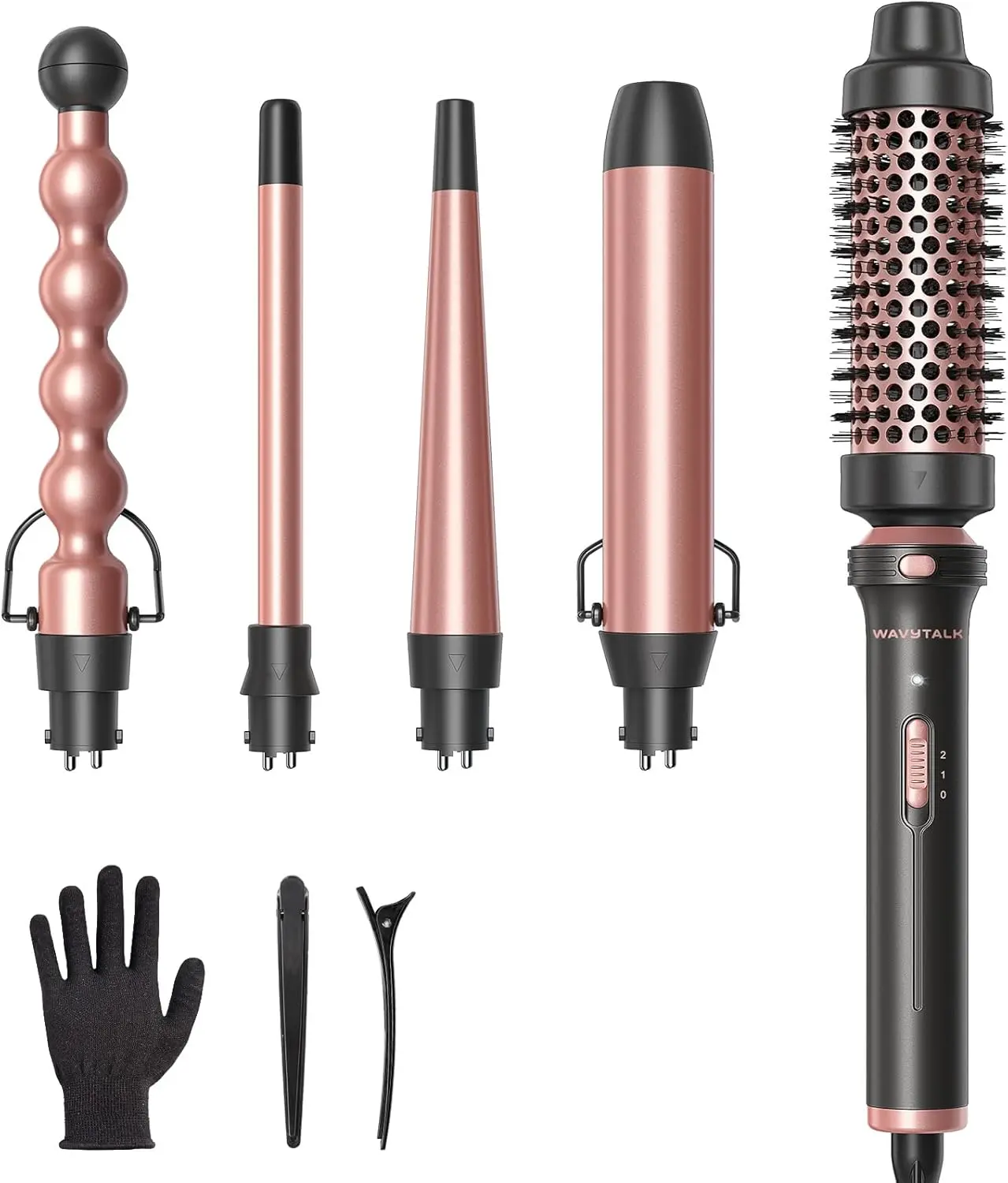 Wavytalk 5 in 1 Curling Wand Set with Thermal Brush & 0.5"-1.25" Barrels | Interchangeable Ceramic Curling Iron, Instant Heat Up Wand Curling Iron, Less Damage, Dual Voltage Curling iron for Travel