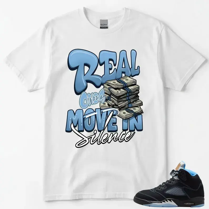 Real One Shirt to Match AJ 5 Black University Blue White Unc 2026 OG Sneaker Graphic Shirt Menswear Unisex