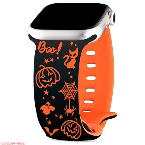 EYWXND Halloween Ghost Engraved Silicone Watch Strap with Butterfly Buckle - Smartwatch Accessories, DIY Bag Accessory for Daily Use & Festive Occasions (Strap Only)