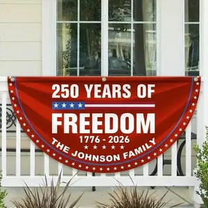 Personalized USA 250th Anniversary Banner 250 Years of Freedom Flag, Custom Family Name Semicircle Bunting, 1776–2026 Porch Decor