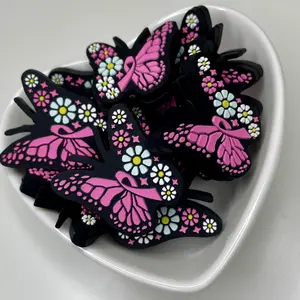 Breast Cancer Awareness Beads Floral Butterfly Focal Beads 30mm with 2.5mm Hole for Jewelry Creation Support Awareness and Show Beauty