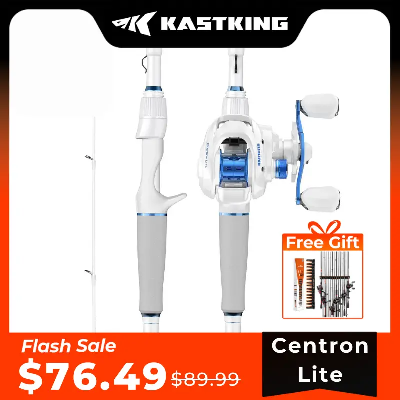 KastKing Centron Lite Casting Rod and Reel Combo, IM6 Graphite 2Pc Blanks, Stainless Steel Guides with Ceramic Rings, Contoured EVA Handles & Fighting