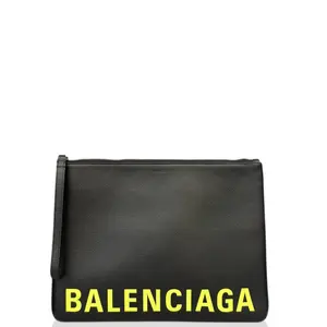 Pre-owned Balenciaga Leather clutches & wristlets Bill Pouch Grained Calfskin Black (mx040126b6)