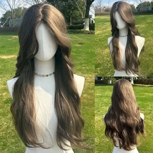 SMILCO 26" Wavy Olive brown Synthetic Wig Middle Part Glueless Natural-Looking Scalp Full Machine Cap Adjustable Straps Breathable Cap Vibrant Color Soft Texture SM282