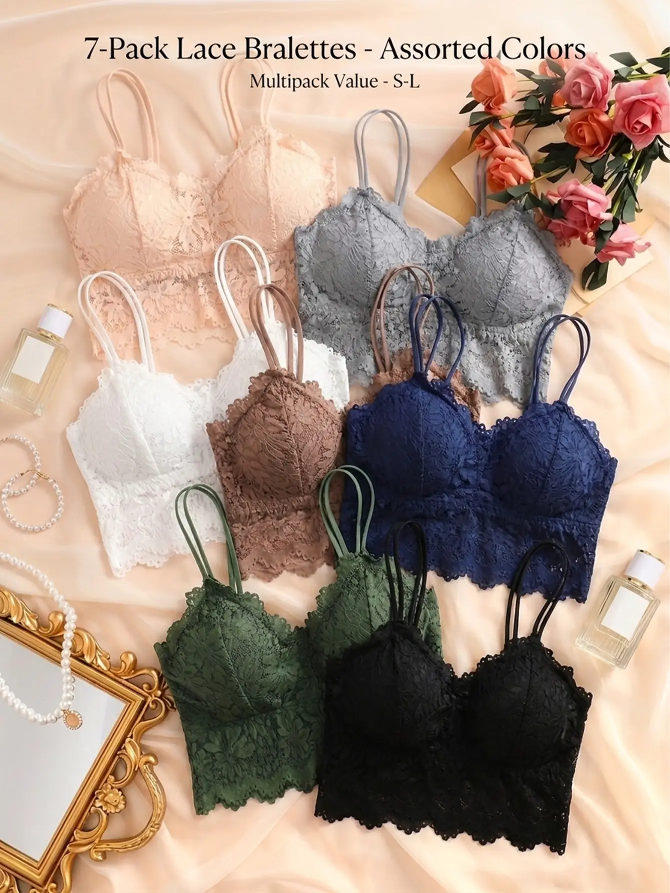 Hicloth 7-Pack Women’s Lace Bralette Set – Wireless, Comfy & Trendy | Everyday Wear Lingerie, Runs Small, Size Up 1 for Fuller Bust
