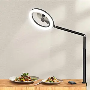 10.5" Ring Light Overhead Phone Mount - Selfie Ring Light with Stand Phone Holder, 360 °   Rotate Flexible Arm Clamp Desk Light Tripod for Photography Cooking Filming Video Recording YouTube Tiktok