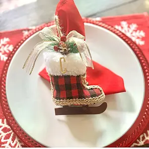 Buffalo Plaid Ice Skate Christmas Decor for Table Setting or Christmas Ornament Personalized Holiday Accent Rustic Winter Gift Idea 2025