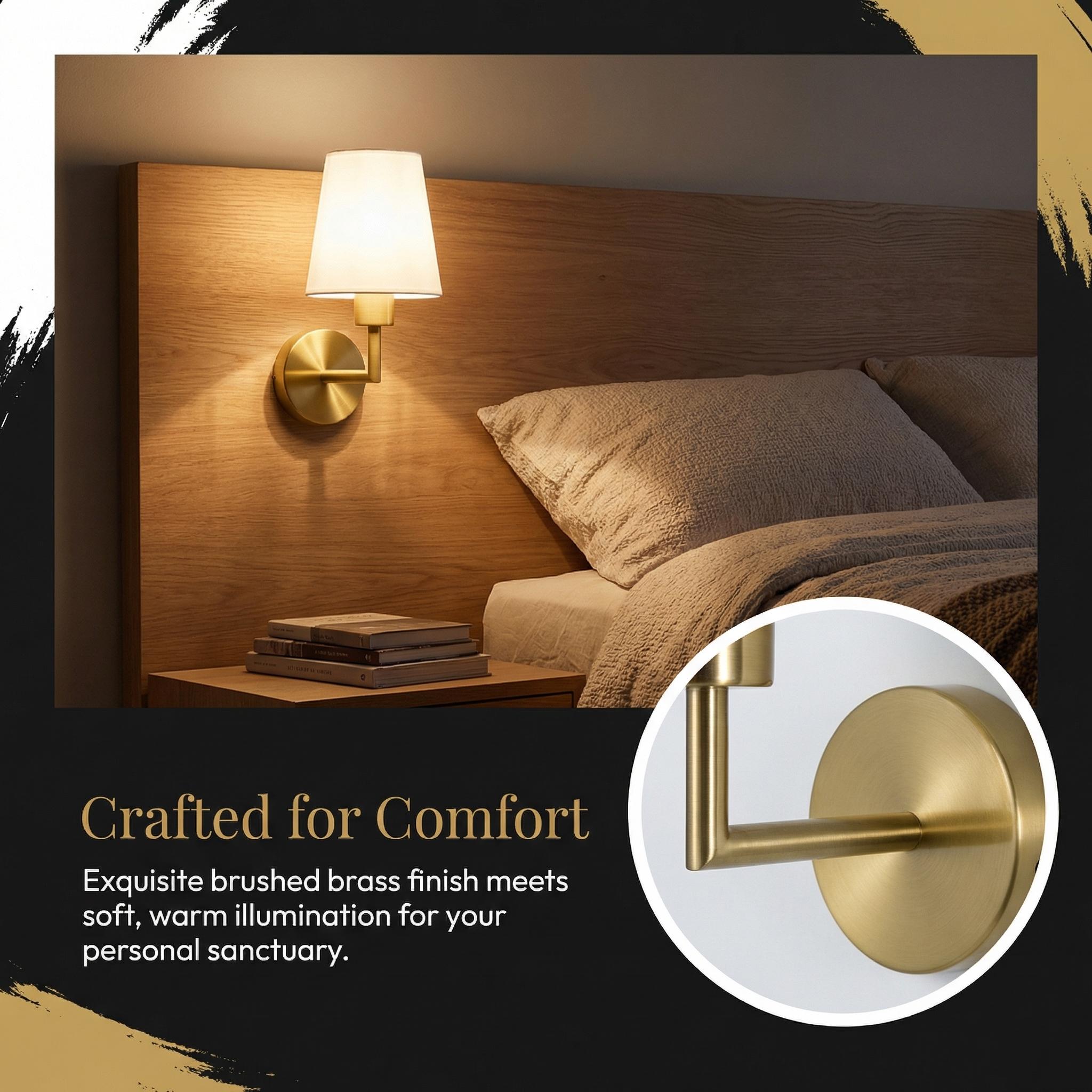 Gold Wall Sconce with Remote Control, Modern Fabric Shade Wall Lamp for Bedroom, Living Room, Hallway and Bedside Decor