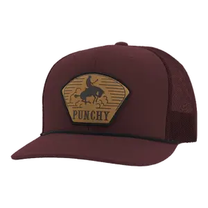 Hooey 'Cavvy' Punchy Leather Patch Maroon Trucker Hat 5032T-MA