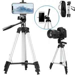 Professional Camera Tripod Stand with Grip Handle, Timer Function, Cellphone Holder Accessories for iPhone, Samsung + Storage Bag