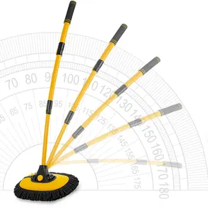 car 15° Curved Car Cleaning Brush with Telescopic Handle 40" Aluminum Alloy Long Rod Wash Mop for Caravan Van Truck Boat Soft Chenille Head Duster Clean Product wash brush mop