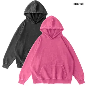 Holafish Unisex Oversized Hoodies Pullover Women Fall Acid Wash Plain Preppy Hoodie Streetwear Vintage Hooded Sweatshirt Mens Underwear