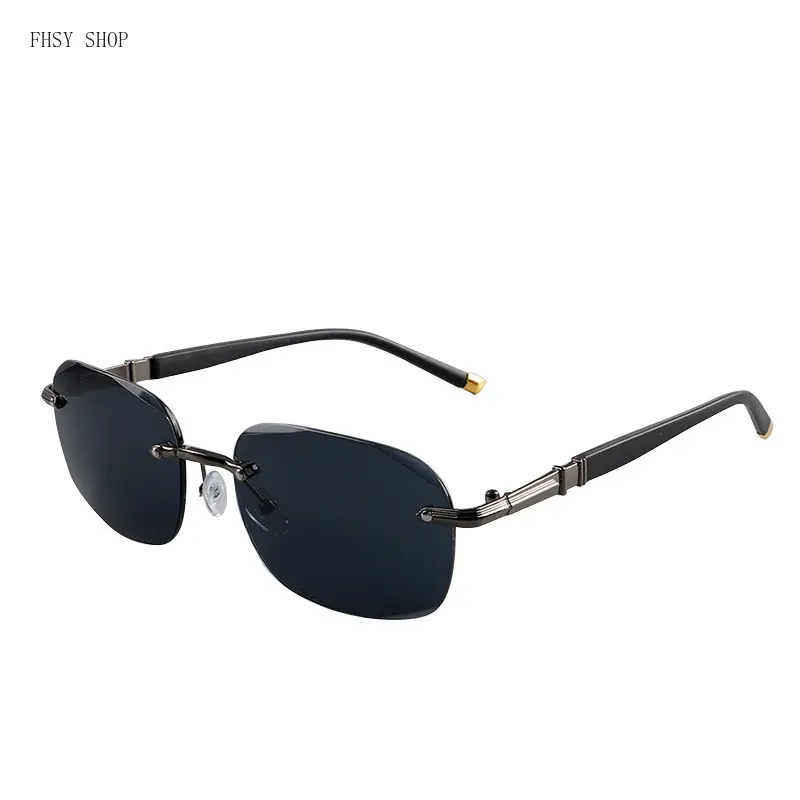 Lightweight TR90 Nylon Sunglasses for Men, Minimalist Frameless Rectangle Casual Shades with UV-Protection Lens for Outdoor Wear, Men's Sunglasses, Anti-Uv, Black Sunglasses