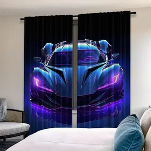 2 Piece Car Print Curtains, Rod Pocket Design, Easy to Hang, Vibrant Semi-Transparent Privacy Curtains for Bedroom, Living Room, Kitchen, Home Decoration Curtain