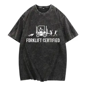 Women's Funny Forklift Certified Operator Graphic Short-Sleeve Round Neck T-Shirt - Washed Cotton Fabric, Soft, Smooth, Seamless Solid Casual Top (Also Available in Hoodie, Sweatshirt Styles)