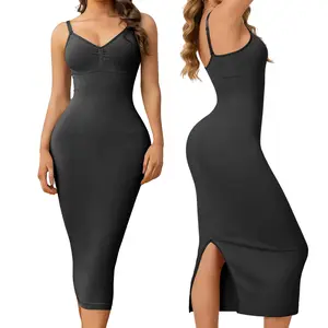 Shapewear Slip for Women Under Dress Tummy Control Back Slit Bodycon Long Dress Adjustable Strap V Neck Full Body Shaper for Concert Outfits Party Evening Gowns