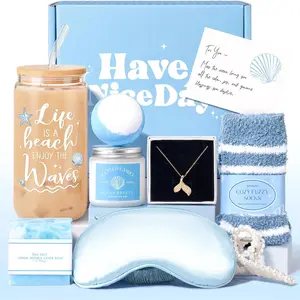 Gift Baskets for Women, 9pcs Unique Happy Birthday Gifts for Women, Best Ocean Christmas Gifts Ideas Relaxing Spa Set Blue Inspirational Get Well Box for Her Sister Friend Friendship Mom