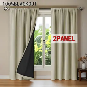 2-Piece 100% Light-Blocking Curtains, Top Hole Design for Easy Hanging, Sun Protection, Privacy, Insulation, Noise Reduction