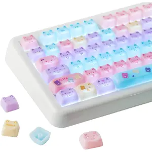 Cute Cat Keycaps Set, Mao Profile, PBT/PC Keycap for MX Switches Mechanical Keyboard, Compatible with 60%, 65%, 75%, TKL, 96%, Full-Sized Layout (Meow Pudding)