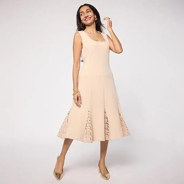 Colleen Lopez Portrait Neck Lace Godet Knit Dress