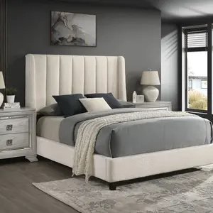 Amy White King Boucle Upholstered Wingback Shelter Bed