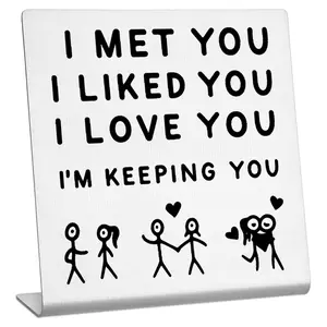 Stainless Steel Love Declaration Desk Paperweight, Romantic Cartoon Design, Minimalist Desktop Decoration Gift, Novelty Desk Decor, I Met You Message