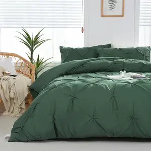 Twin Comforter Dark Emerald Green - 2 Cute Pinch Pleated, Fluffy Comforter Sets, Pintuck Twin Sets with 1 Comforter  1 Pillowcase