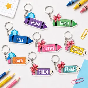 Custom Name Crayon Keychain, Personalized Back to School Keychain, Kids Name Keychain Gift, First Day of School Bag Tag, Pencil Keychain