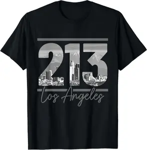 Stylish Knit Round Neck Short-Sleeve Graphic T-Shirt - Soft Classic Cotton Sports Top with 213 Area Code Vintage LA Skyline California Prints for Summer Casual Wear