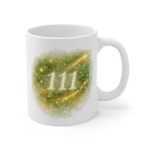 Angel Number 111 Mug | Spiritual Numerology, Gold Green Starburst