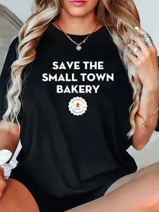 100% Cotton Unisex Save The  Town Bakery Gingerbread Christmas Cookie T-Shirt，Autumn Women's T-shirt Christmas Happy Letter Snowflake Fun Pattern