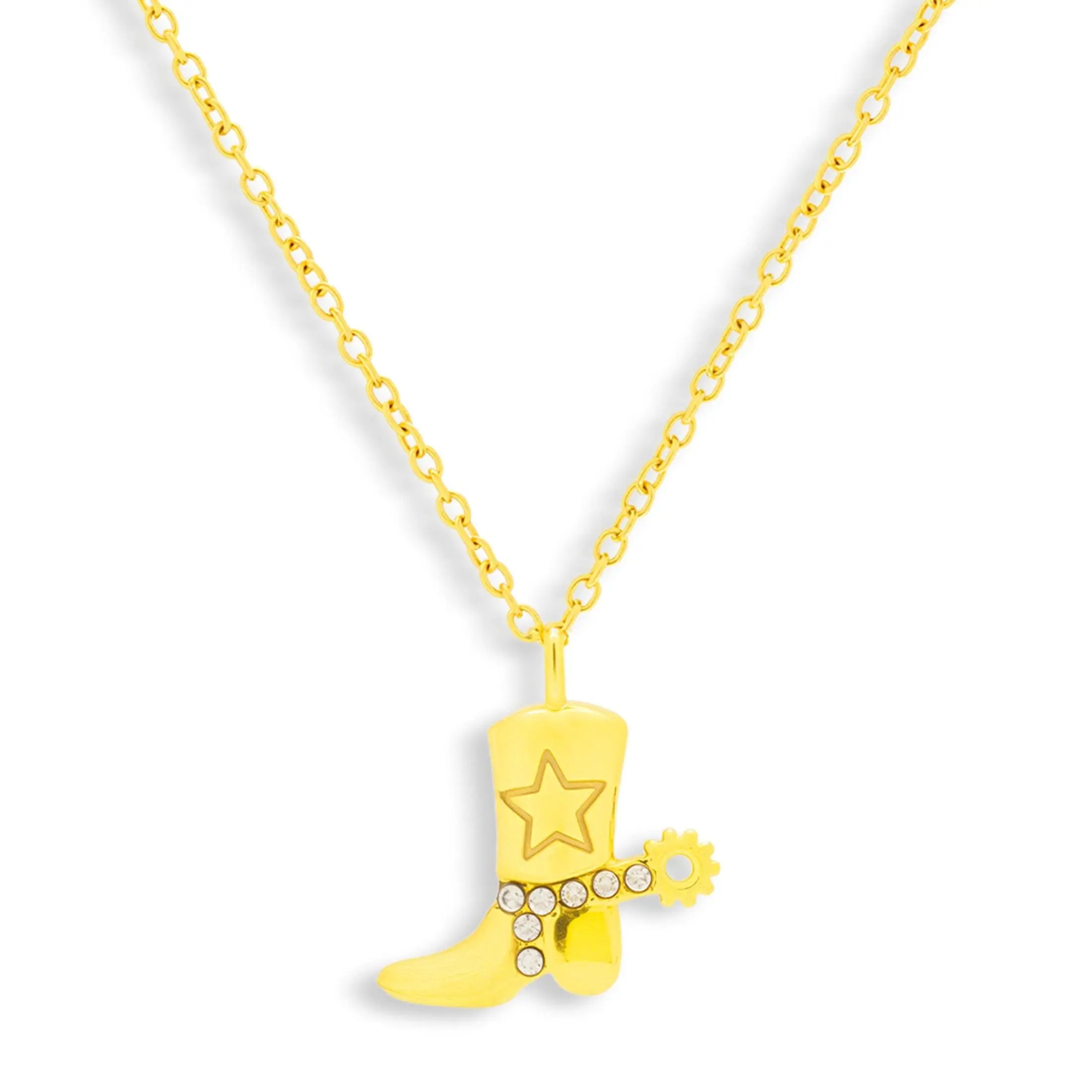 EVRY JEWELS Gold or Silver Plated Women's Hypoallergenic Cowboy Boot Crystal Charm Necklace
