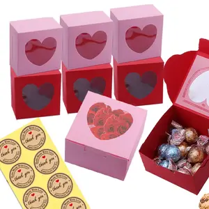 Heart-Shaped Window Gift Boxes, and Cardboard Candy Boxes with Stickers, Perfect for Cupcakes, Strawberries, Cookies, Gifts