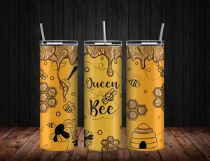Queen Bee Tumbler Cup W/ Metal straw and Cleaning Brush sublimation tumbler drinkware Bottle Water Bottles