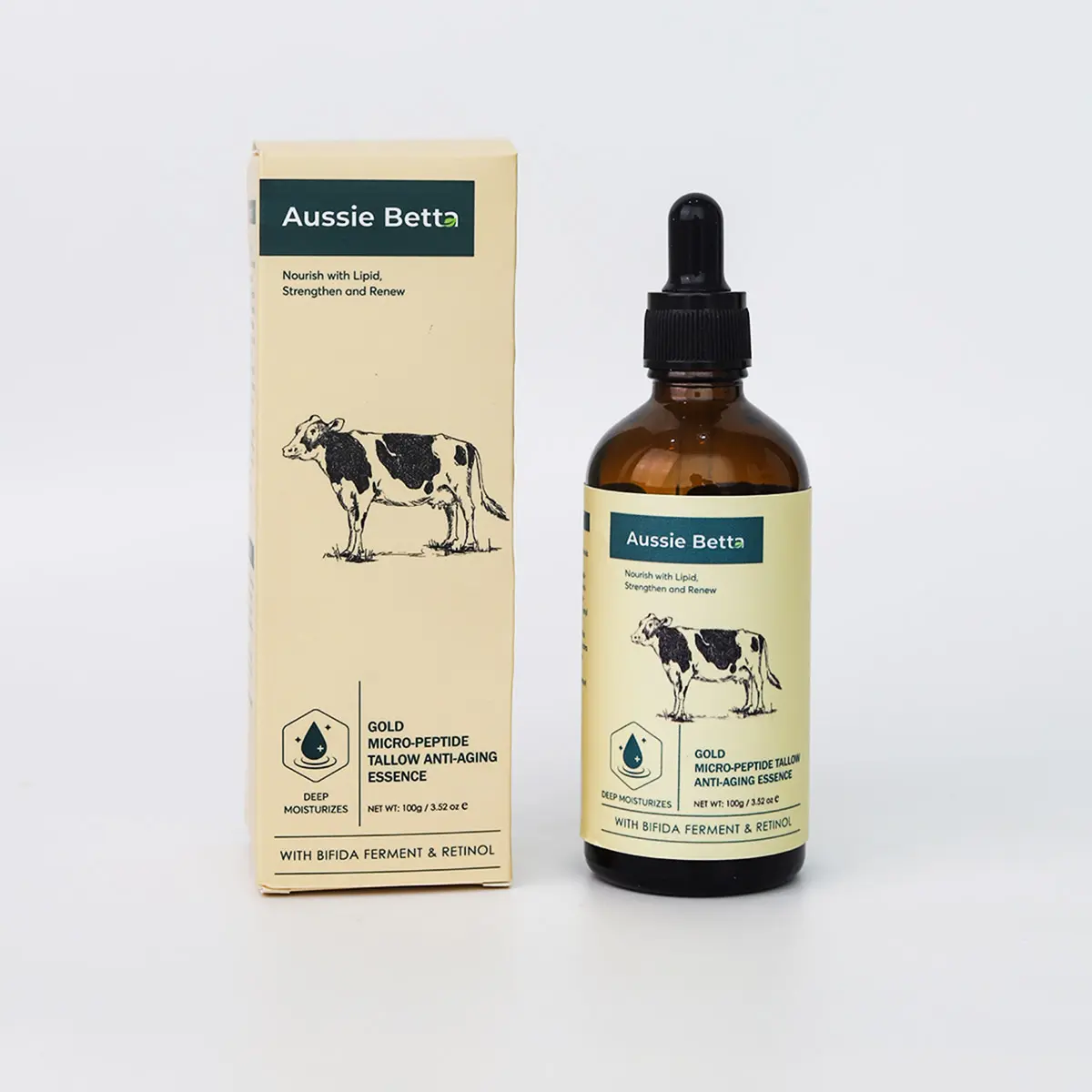 Aussie Betta Golden Micro-Peptide Tallow Serum with Niacinamide & Bifida Skin Repair Formula for Fine Lines & Dark Spots No Irritation Visible Results