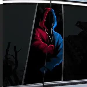 2 pieces red and blue cool pattern themed B-pillar car decal, truck decal, durable vinyl, semi-matte, easy to attach - perfect for glass and metal surfaces, - as well as decorative laptops - helmets - motorcycles