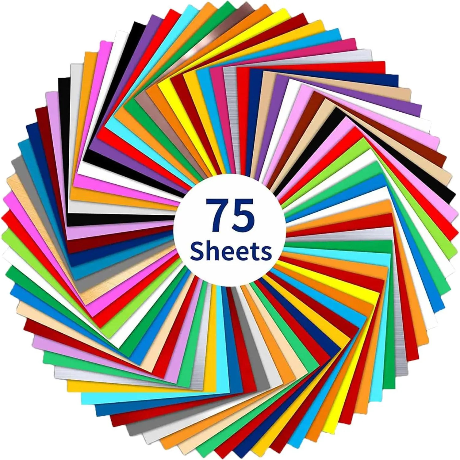Permanent Adhesive Vinyl Sheets (75 Packs, 12"x12") - 38 Assorted Colors Vinyl Sheet (Matte & Glossy) for  Kinds of  Machines,  Decal, Deco Sticker