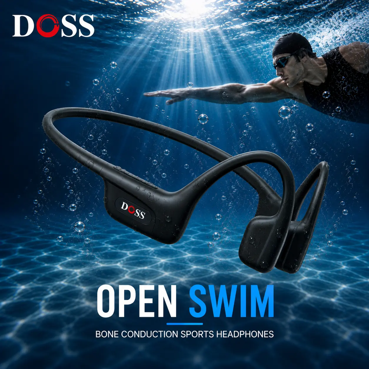 DOSS Open Swim Bone Conduction Headphones, IPX8 Waterproof Swimming Headphones with 32GB MP3 Storage, Bluetooth 6.0 Open Ear Sports Headphones for Swimming, Running & Workouts
