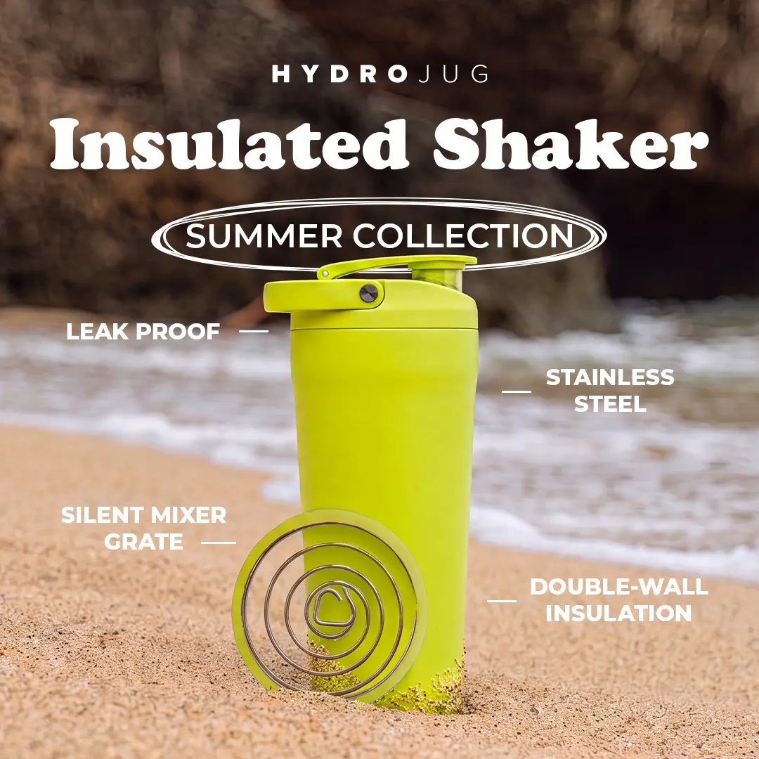 HydroJug 24 oz New Stainless Steel Shaker – Insulated, Leakproof with Silent Mixing Grate – No Clumps, No Noise – Premium Shaker